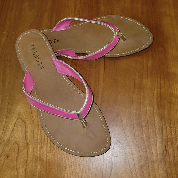 Talbots Hot Pink Thong Sandals With Gold Accents - 7M - Picture 3 of 7